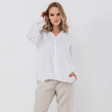 CARLA classic white linen shirt natural linen - MOO Linen Shop
