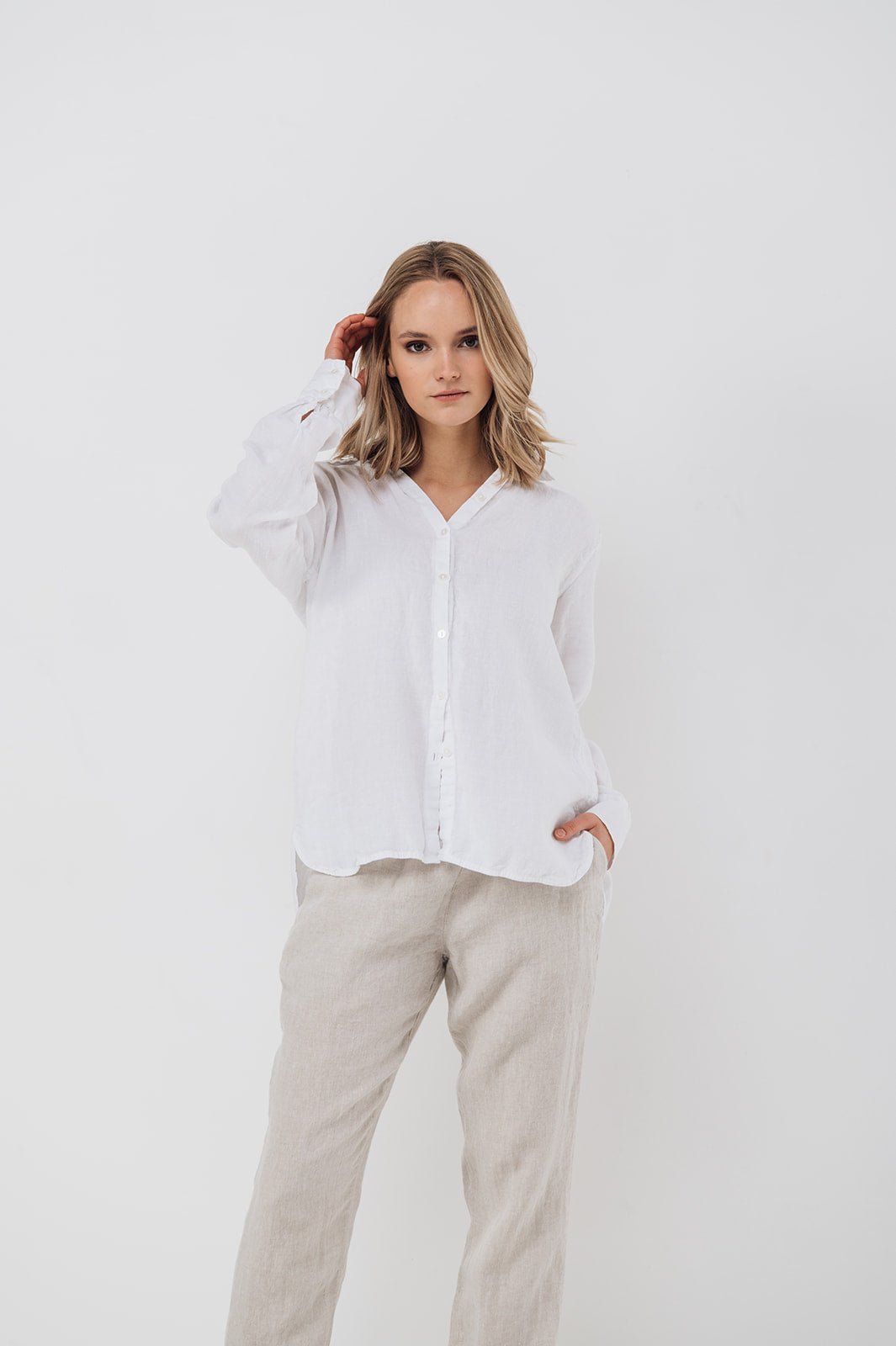 CARLA classic white linen shirt natural linen - MOO Linen Shop