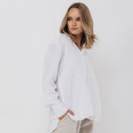 CARLA classic white linen shirt natural linen - MOO Linen Shop