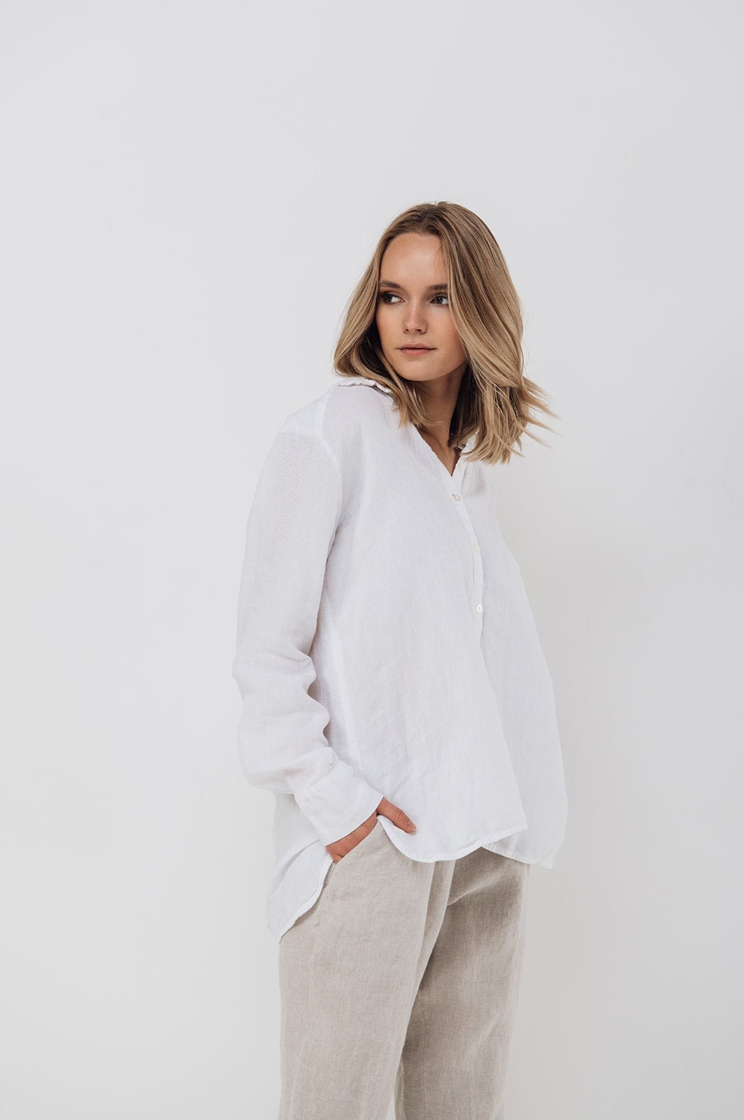 CARLA classic white linen shirt natural linen - MOO Linen Shop