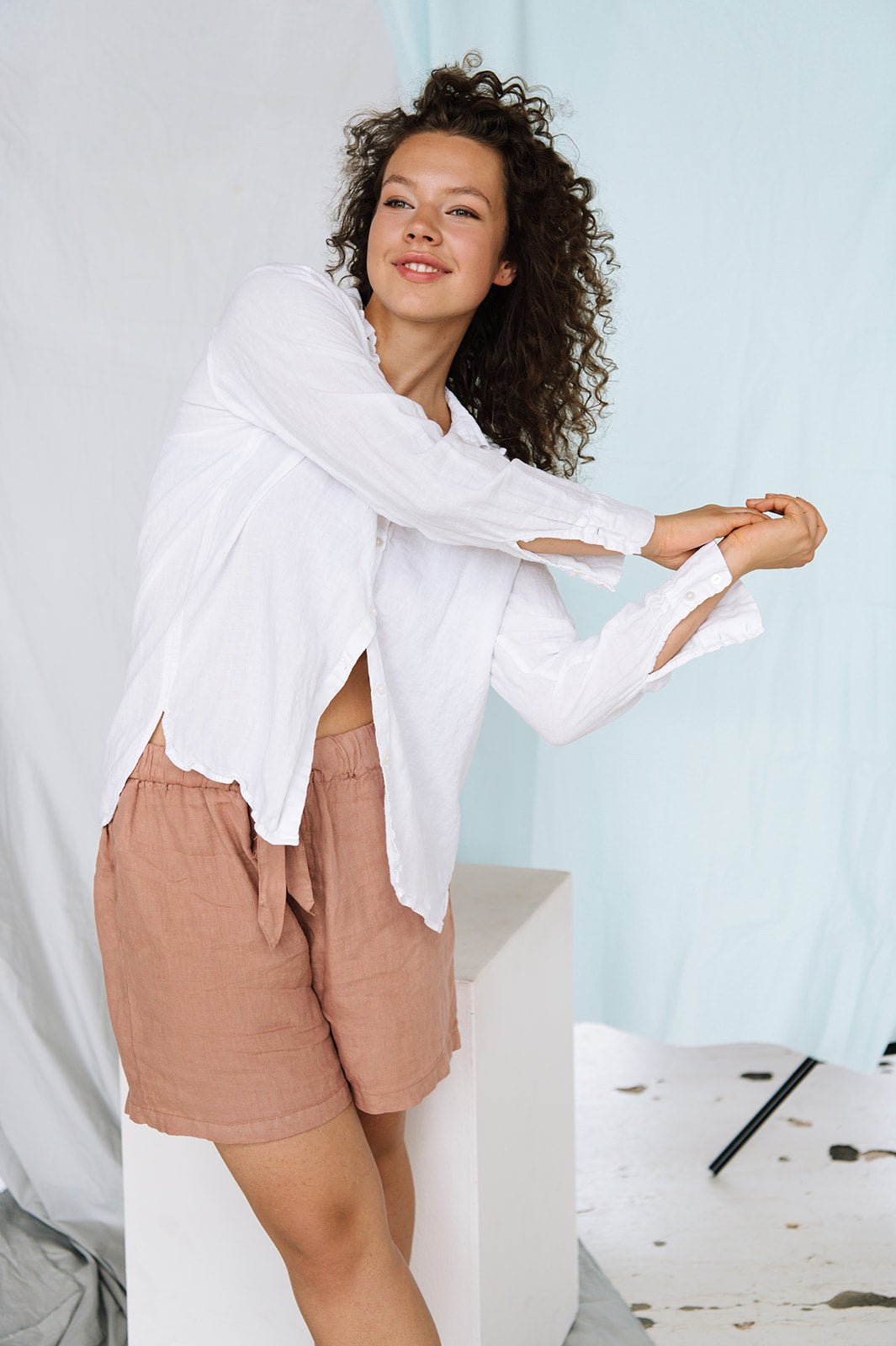 CARLA classic white linen shirt natural linen - MOO Linen Shop