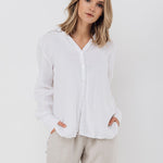 CARLA classic white linen shirt natural linen - MOO Linen Shop