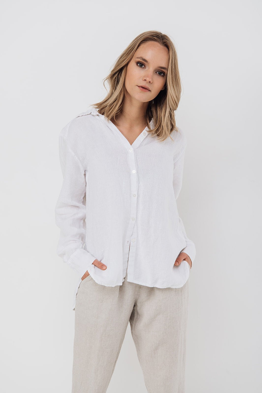 CARLA classic white linen shirt natural linen - MOO Linen Shop