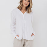 CARLA classic white linen shirt natural linen - MOO Linen Shop