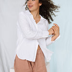 CARLA classic white linen shirt natural linen - MOO Linen Shop