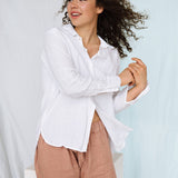 CARLA classic white linen shirt natural linen - MOO Linen Shop