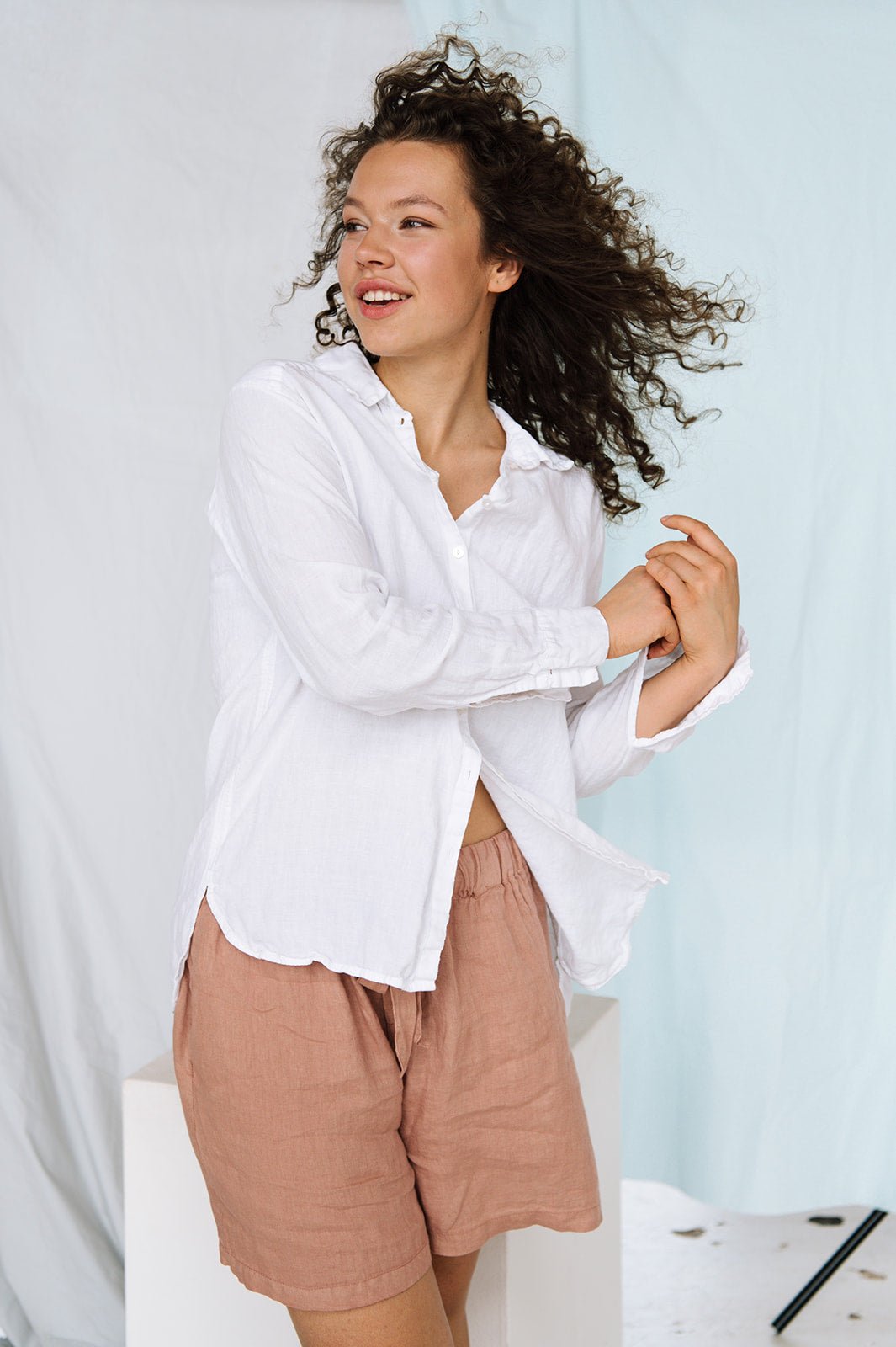CARLA classic white linen shirt natural linen - MOO Linen Shop
