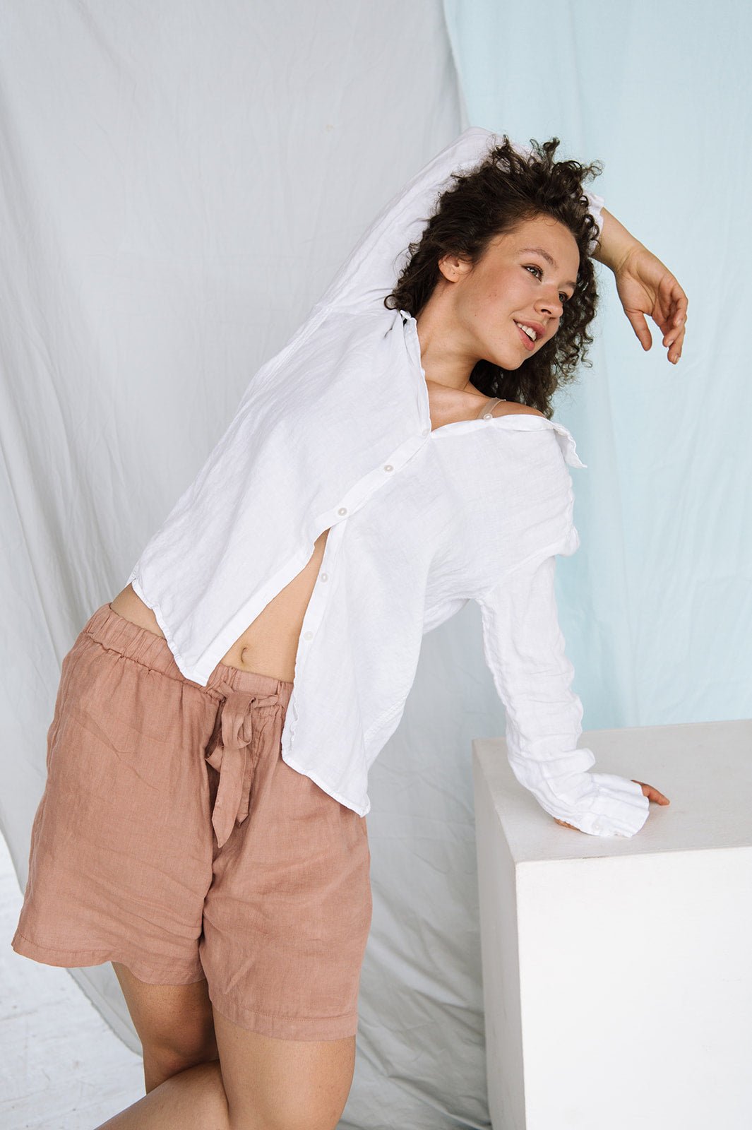 CARLA classic white linen shirt natural linen - MOO Linen Shop
