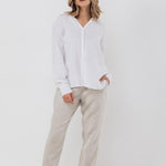 CARLA classic white linen shirt natural linen - MOO Linen Shop