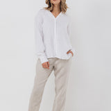 CARLA classic white linen shirt natural linen - MOO Linen Shop