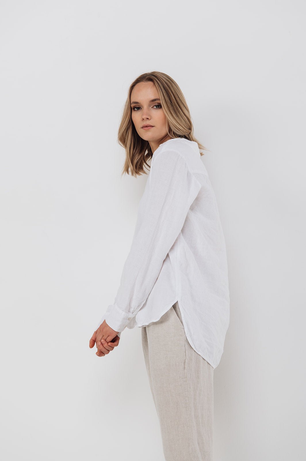 CARLA classic white linen shirt natural linen - MOO Linen Shop