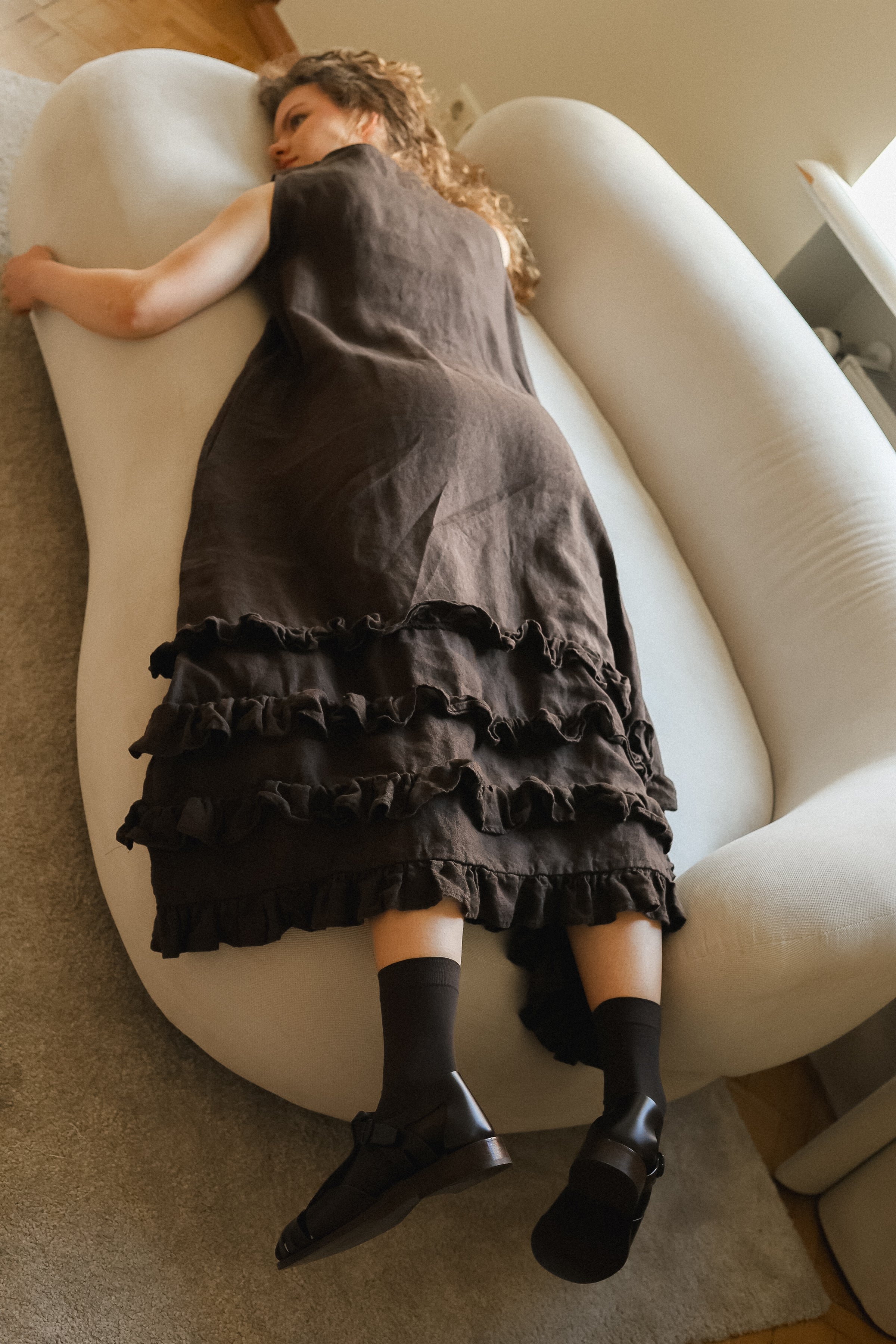 CAROLINE dress Autumn colors espresso - MOO Linen Shop