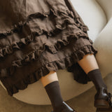 CAROLINE dress Autumn colors espresso - MOO Linen Shop
