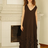 CAROLINE dress Autumn colors espresso - MOO Linen Shop