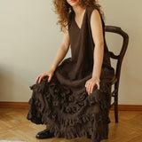 CAROLINE dress Autumn colors espresso - MOO Linen Shop