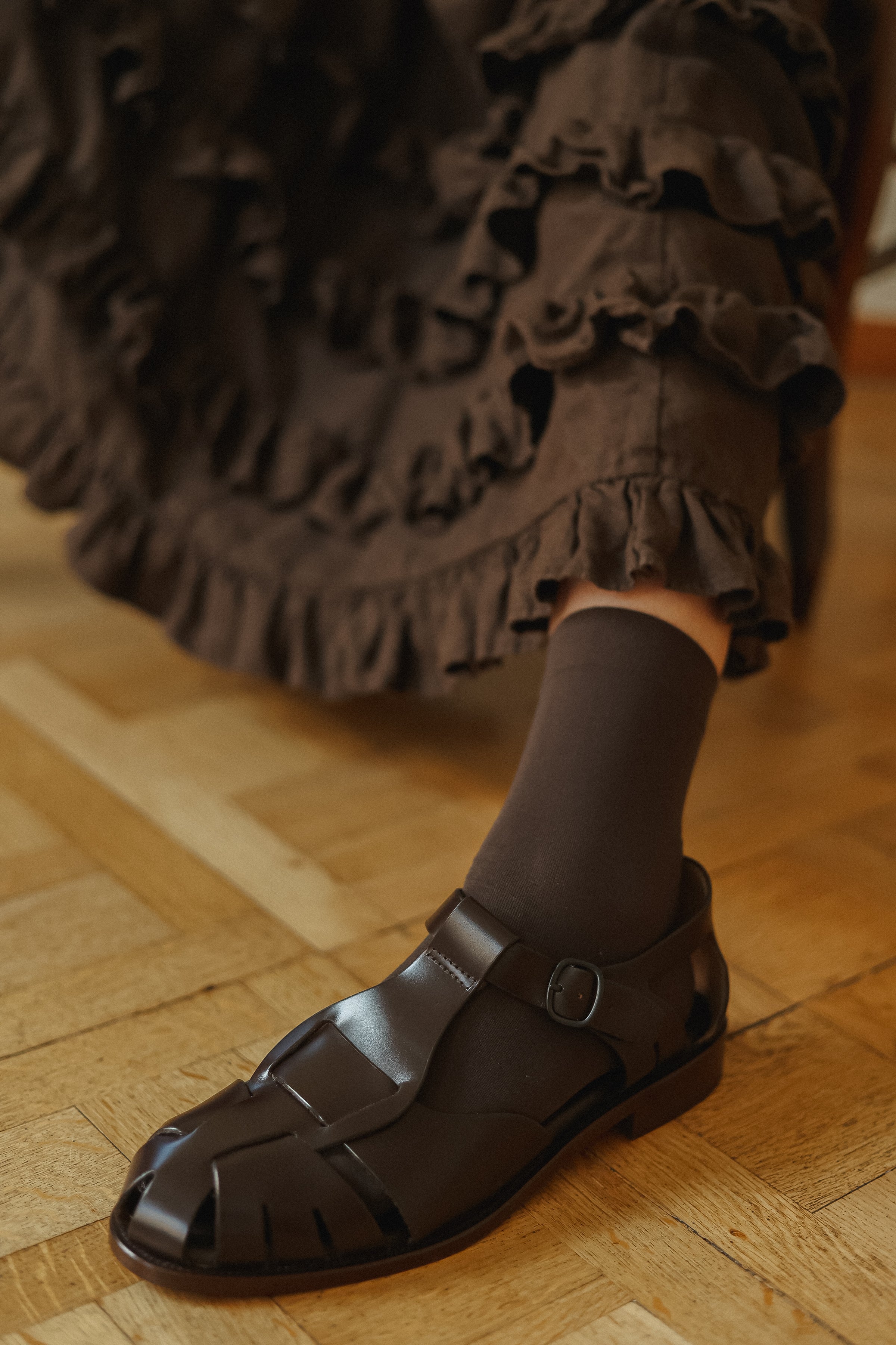 CAROLINE dress Autumn colors espresso - MOO Linen Shop