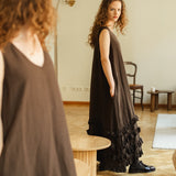 CAROLINE dress Autumn colors espresso - MOO Linen Shop