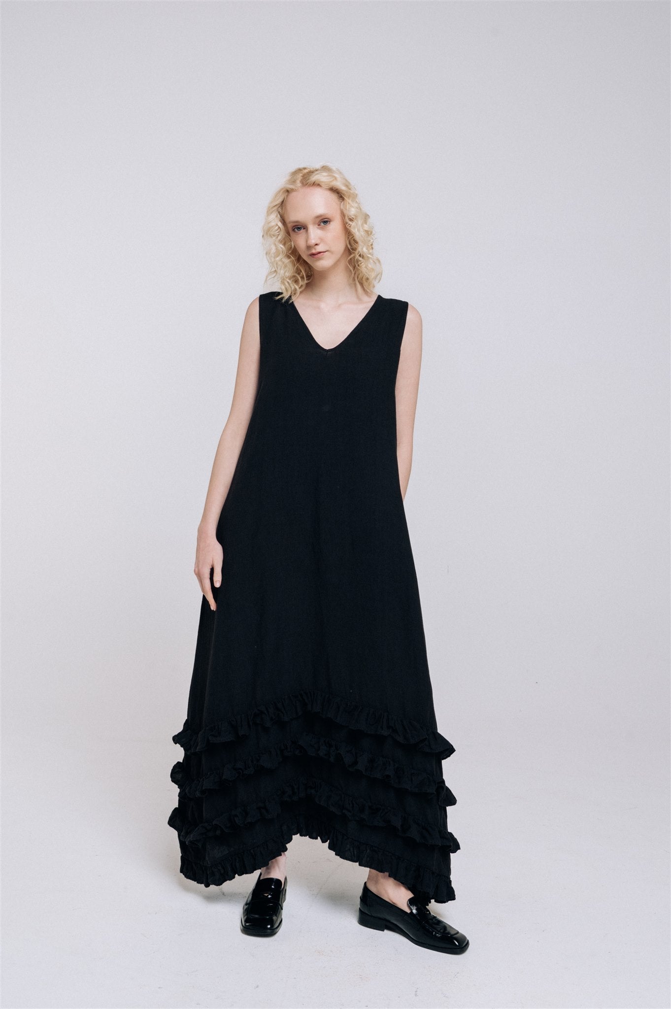 CAROLINE maxi dress black - MOO Linen Shop