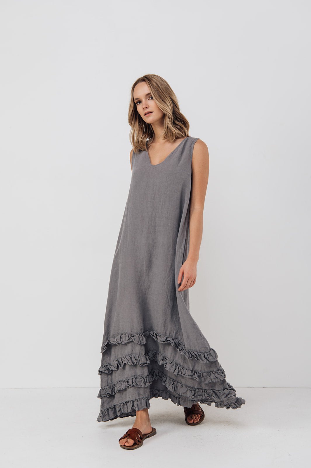 CAROLINE maxi dress natural - MOO Linen Shop