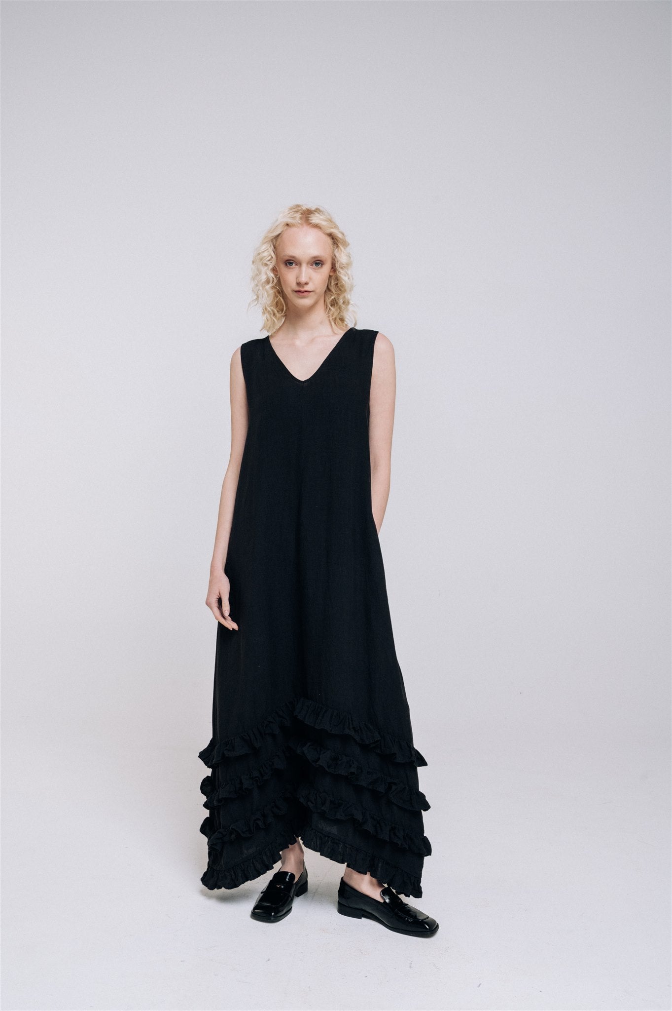 CAROLINE maxi dress black - MOO Linen Shop