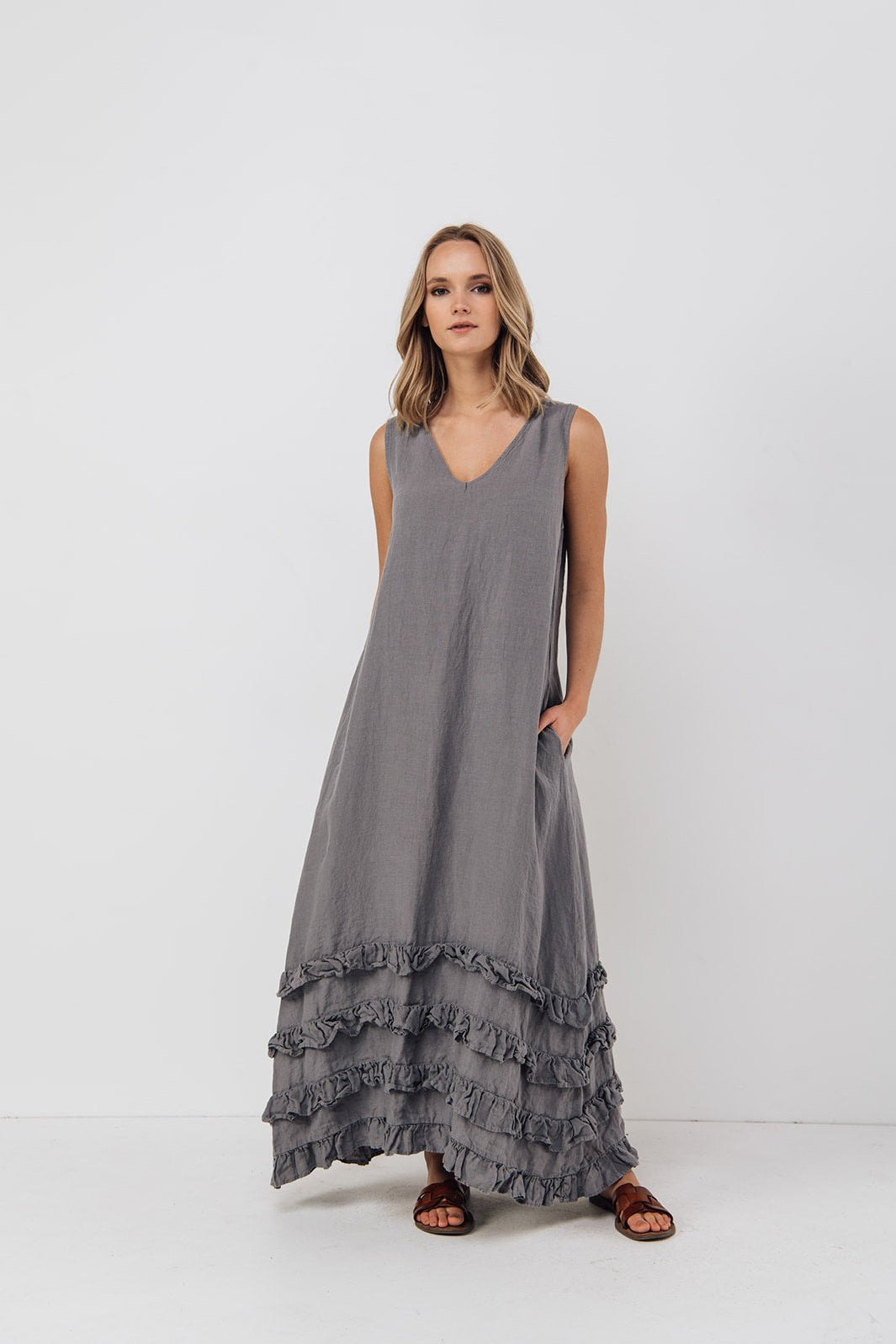 CAROLINE maxi dress natural - MOO Linen Shop