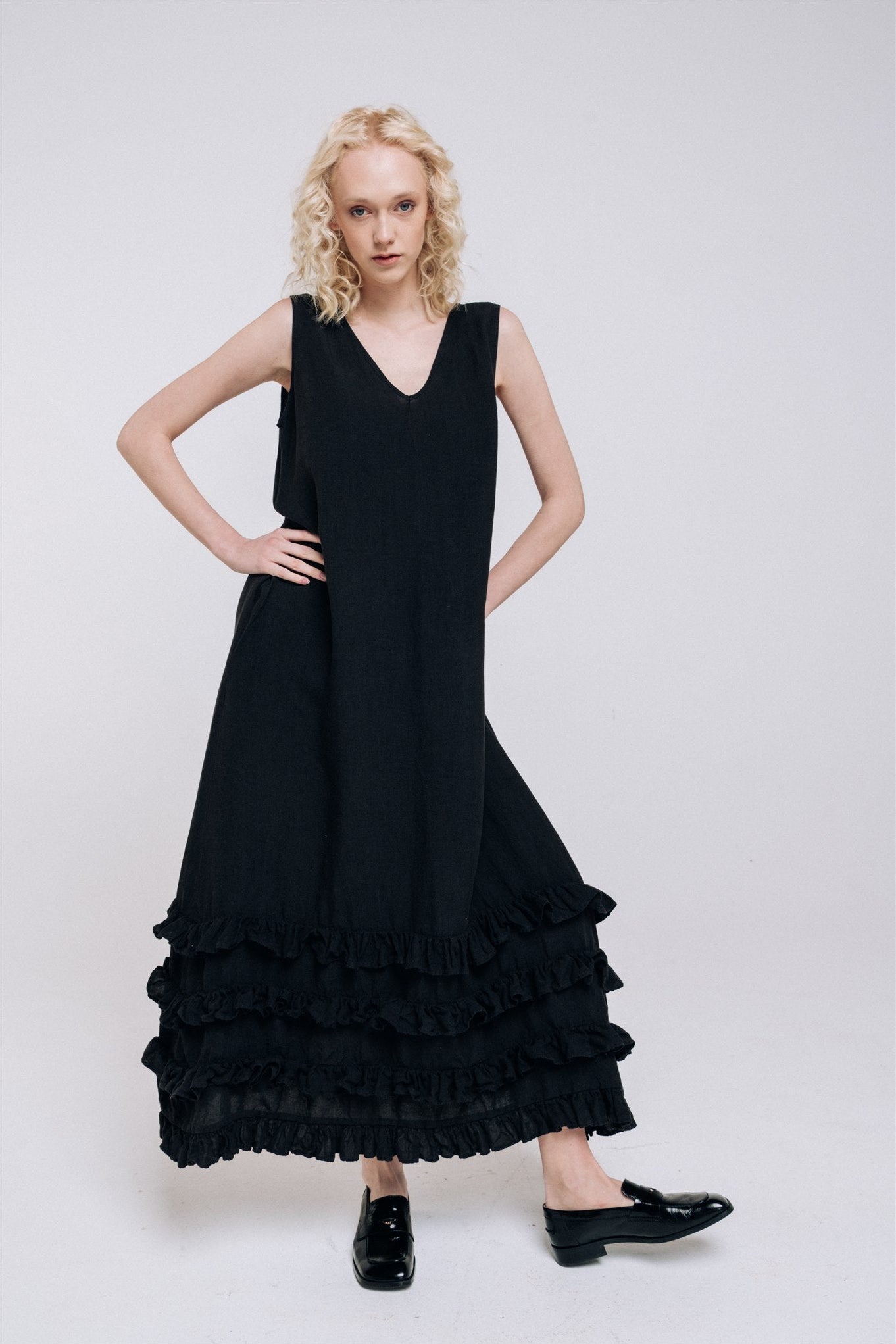 CAROLINE maxi dress black - MOO Linen Shop