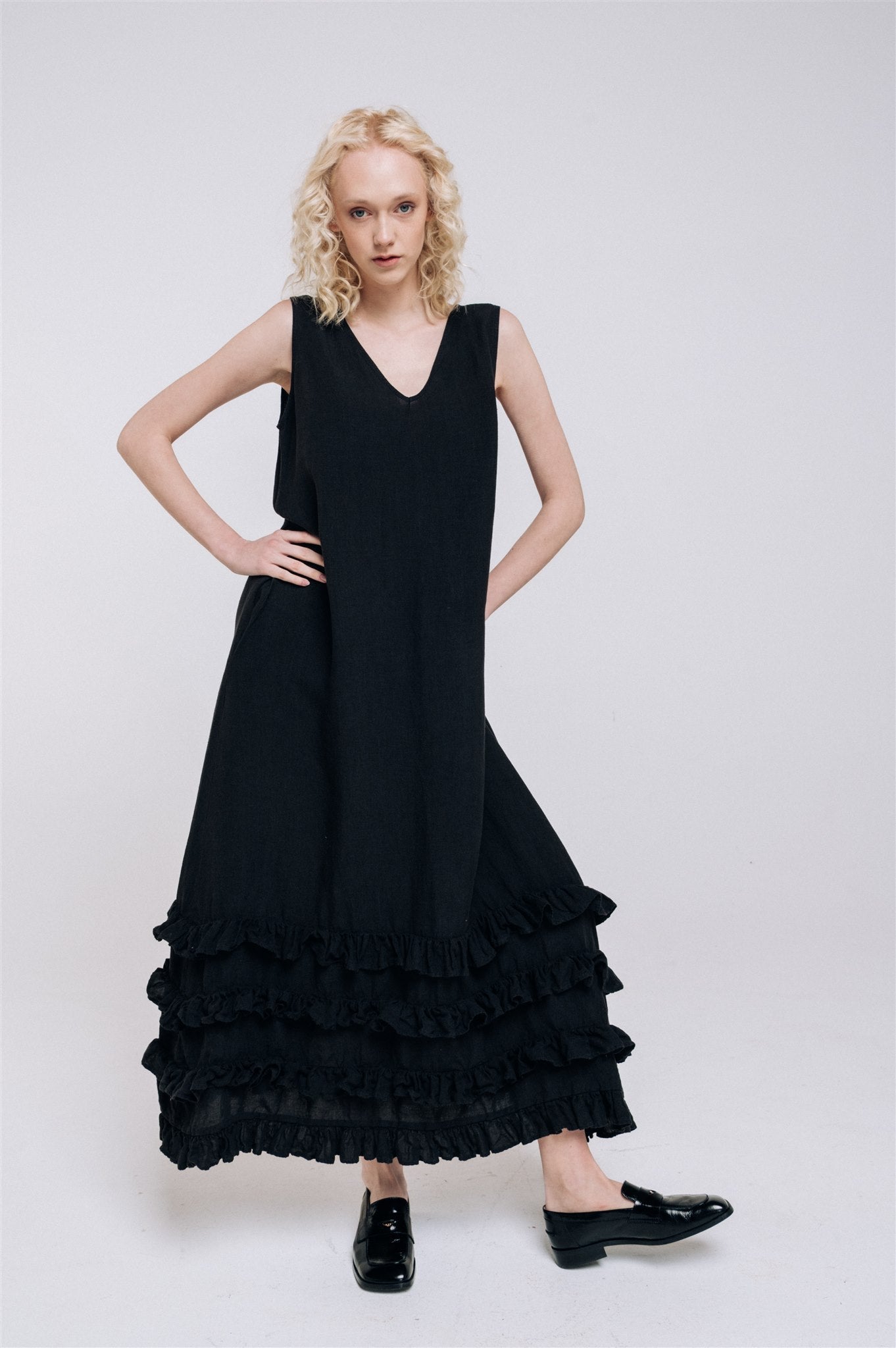 CAROLINE maxi dress black - MOO Linen Shop