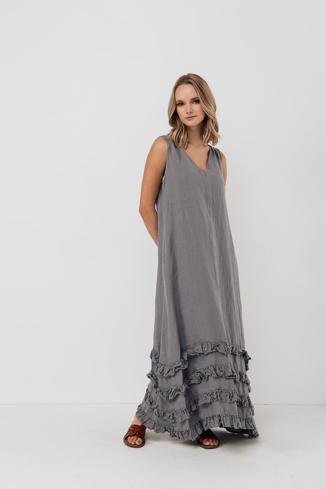 CAROLINE maxi dress natural - MOO Linen Shop