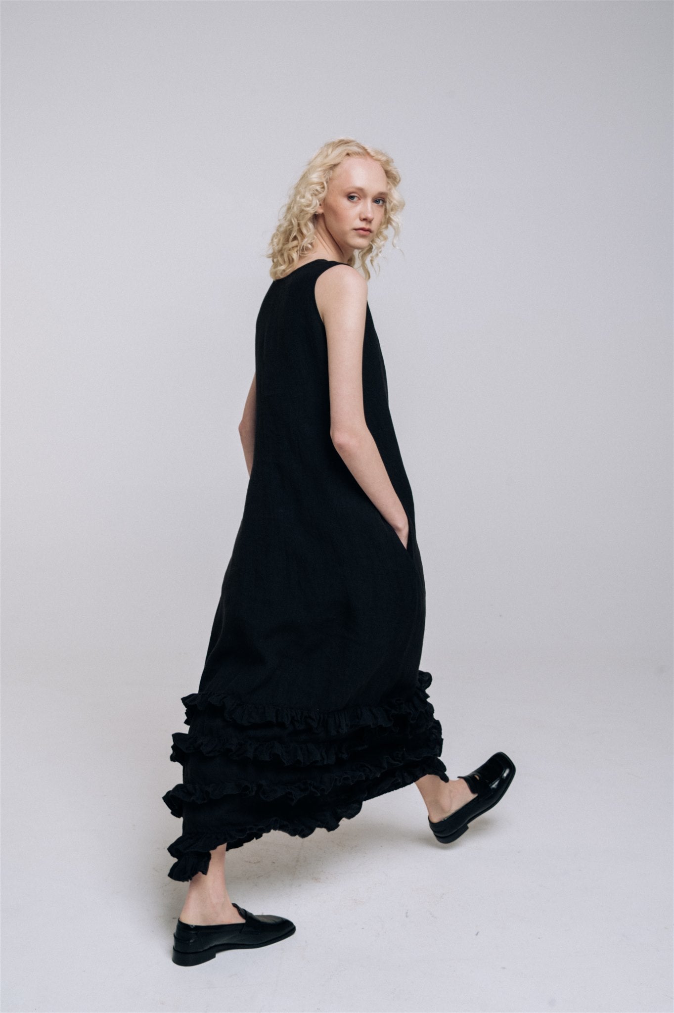 CAROLINE maxi dress black - MOO Linen Shop