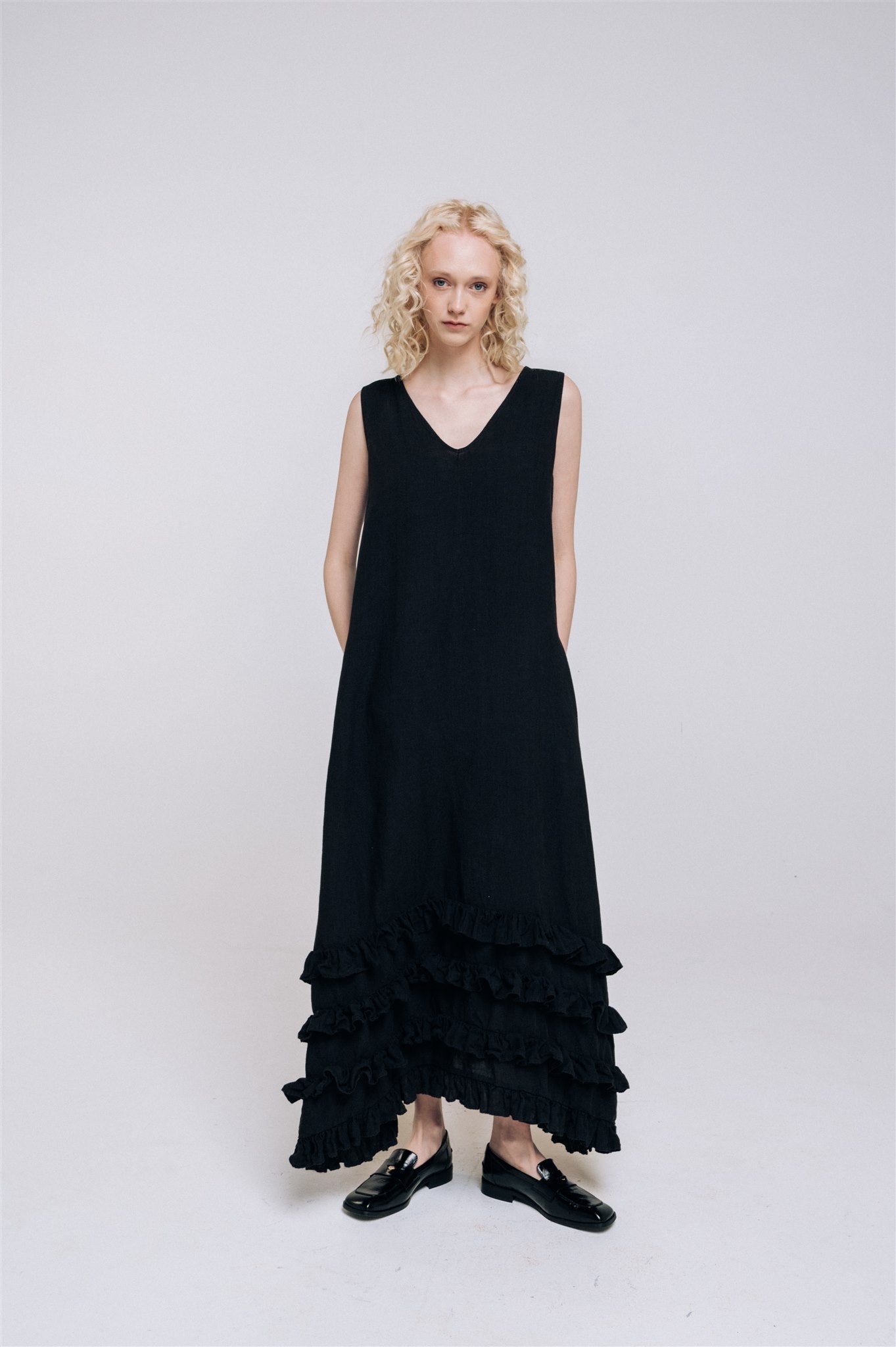 CAROLINE maxi dress black - MOO Linen Shop