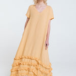 CAROLINE short sleeves maxi dress butter yellow - MOO Linen Shop