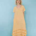 CAROLINE short sleeves maxi dress butter yellow - MOO Linen Shop