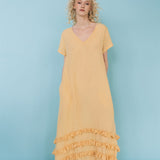 CAROLINE short sleeves maxi dress butter yellow - MOO Linen Shop