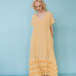 CAROLINE short sleeves maxi dress butter yellow - MOO Linen Shop