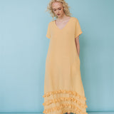 CAROLINE short sleeves maxi dress butter yellow - MOO Linen Shop