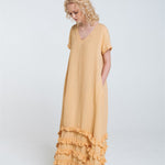 CAROLINE short sleeves maxi dress butter yellow - MOO Linen Shop