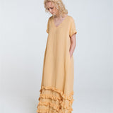 CAROLINE short sleeves maxi dress butter yellow - MOO Linen Shop
