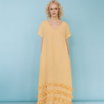 CAROLINE short sleeves maxi dress butter yellow - MOO Linen Shop