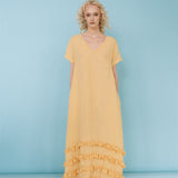CAROLINE short sleeves maxi dress butter yellow - MOO Linen Shop