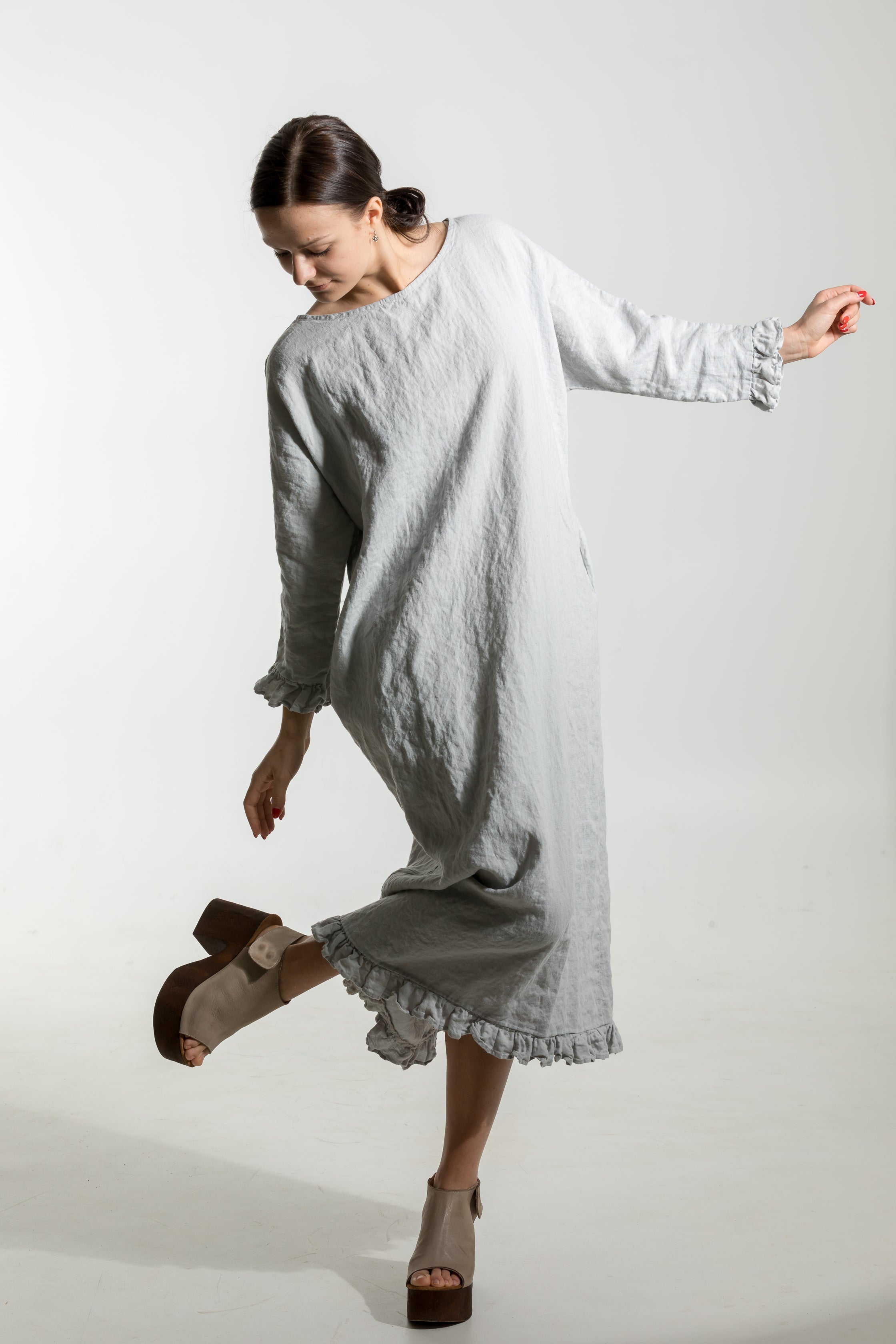 CLAIRE linen dress ebony brown - MOO Linen Shop