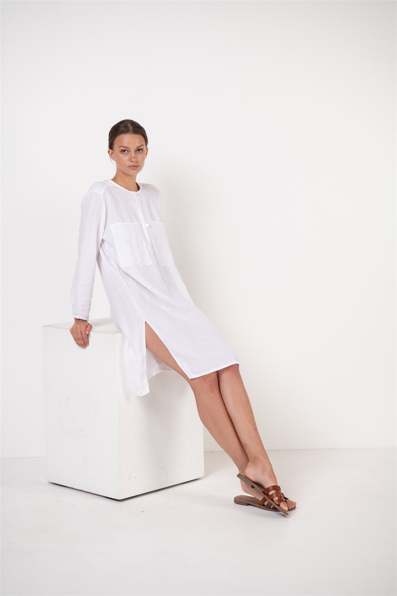 DAINA summer dress white - MOO Linen Shop