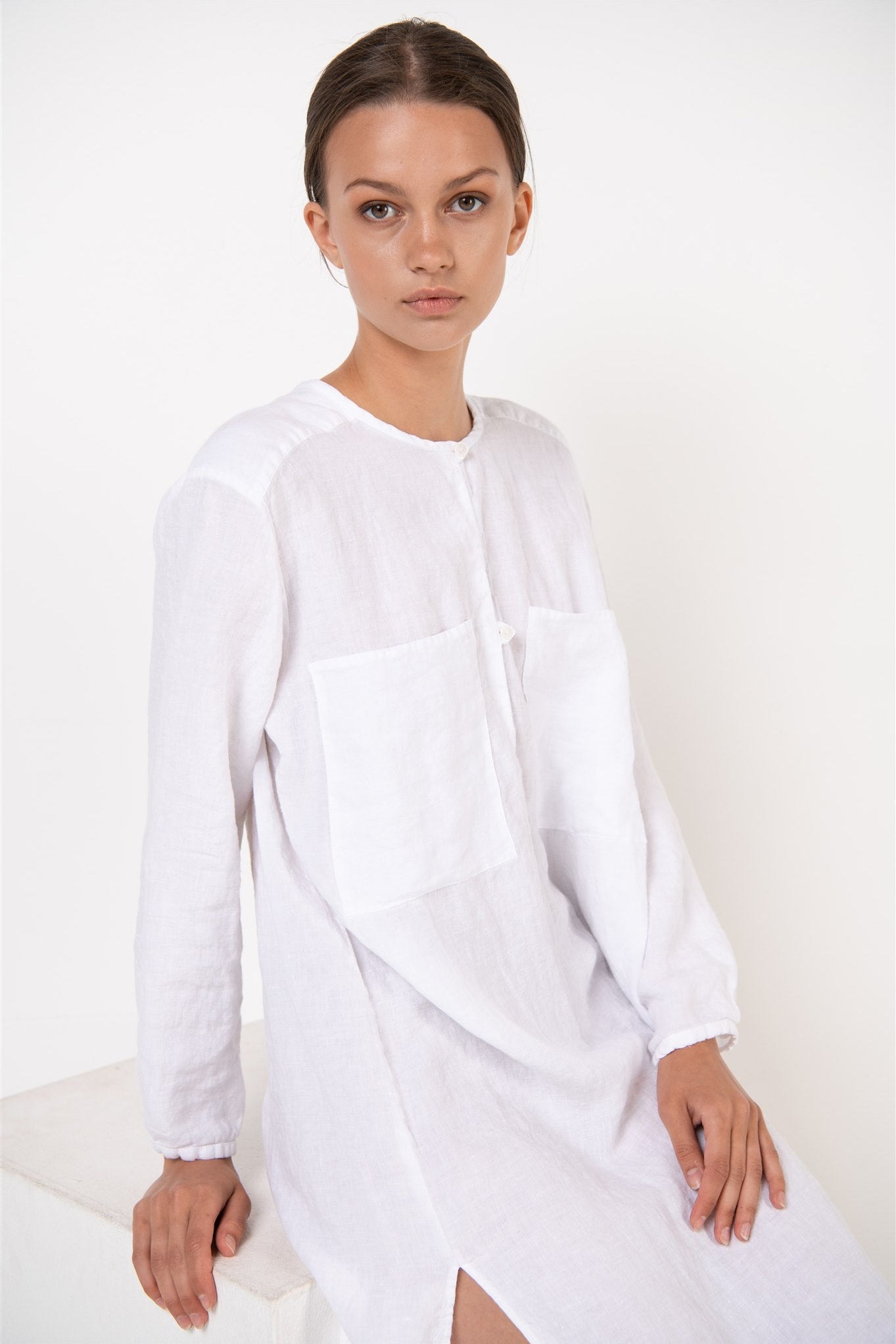 DAINA summer dress white - MOO Linen Shop