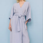 DATE wrap dress blue ice - MOO Linen Shop