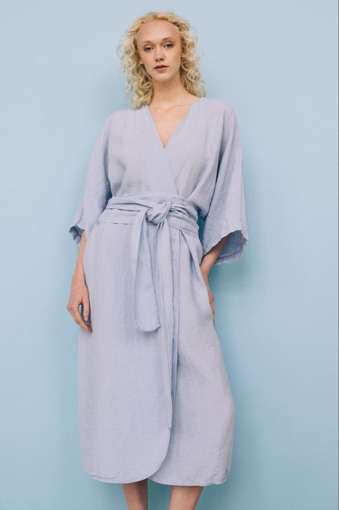 DATE wrap dress blue ice - MOO Linen Shop