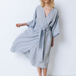 DATE wrap dress blue ice - MOO Linen Shop