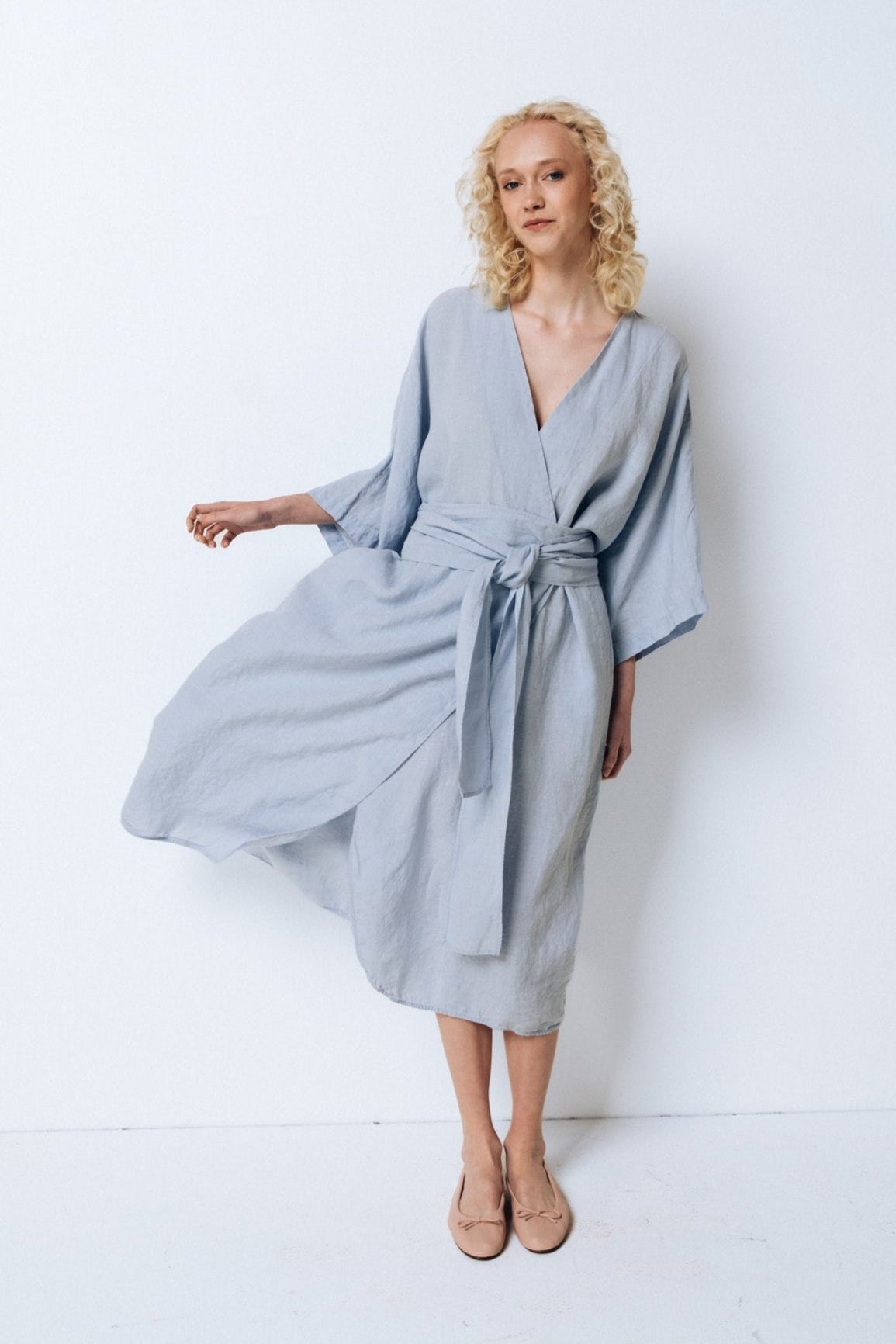 DATE wrap dress blue ice - MOO Linen Shop