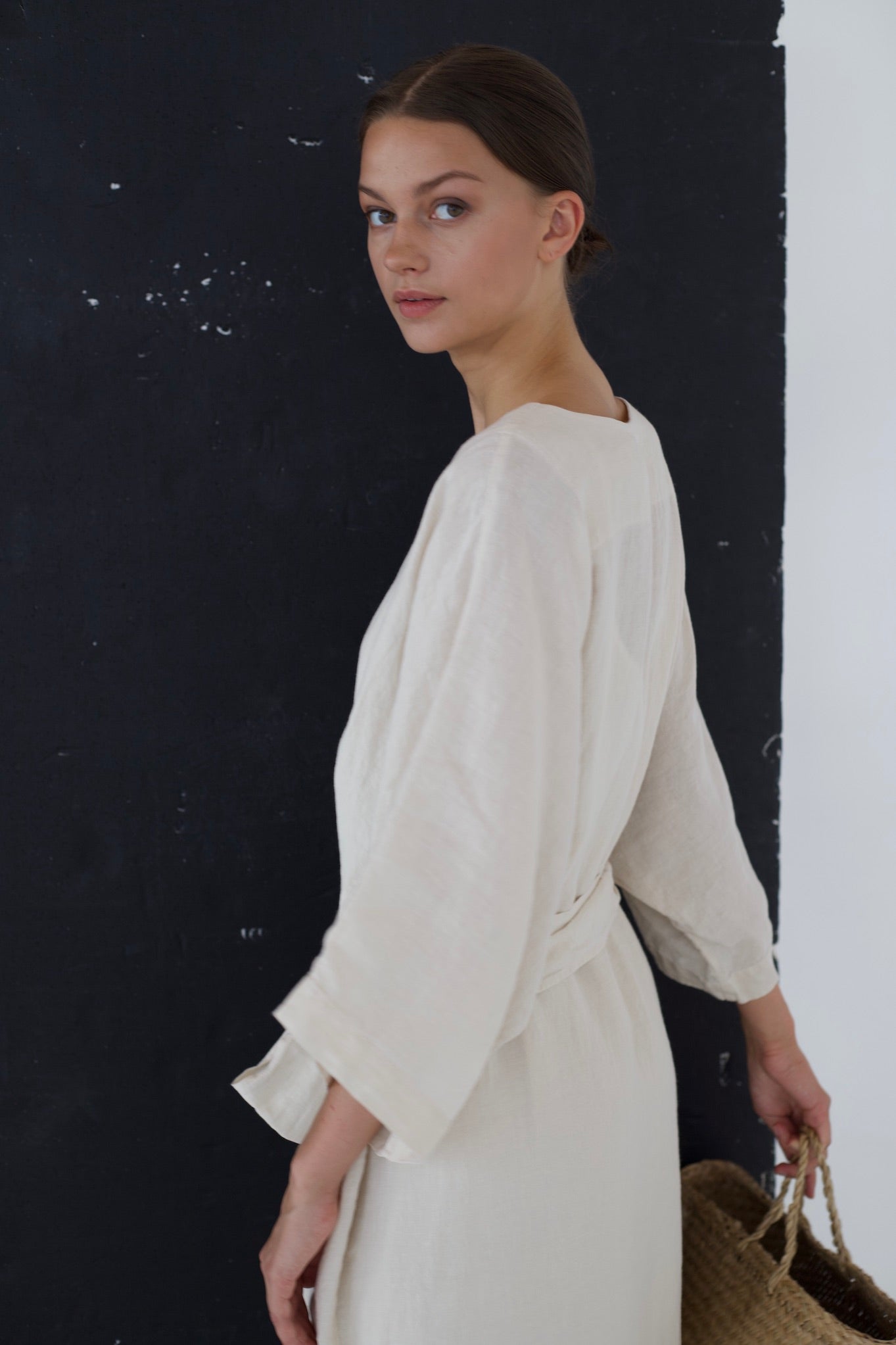 DATE wrap dress cream - MOO Linen Shop