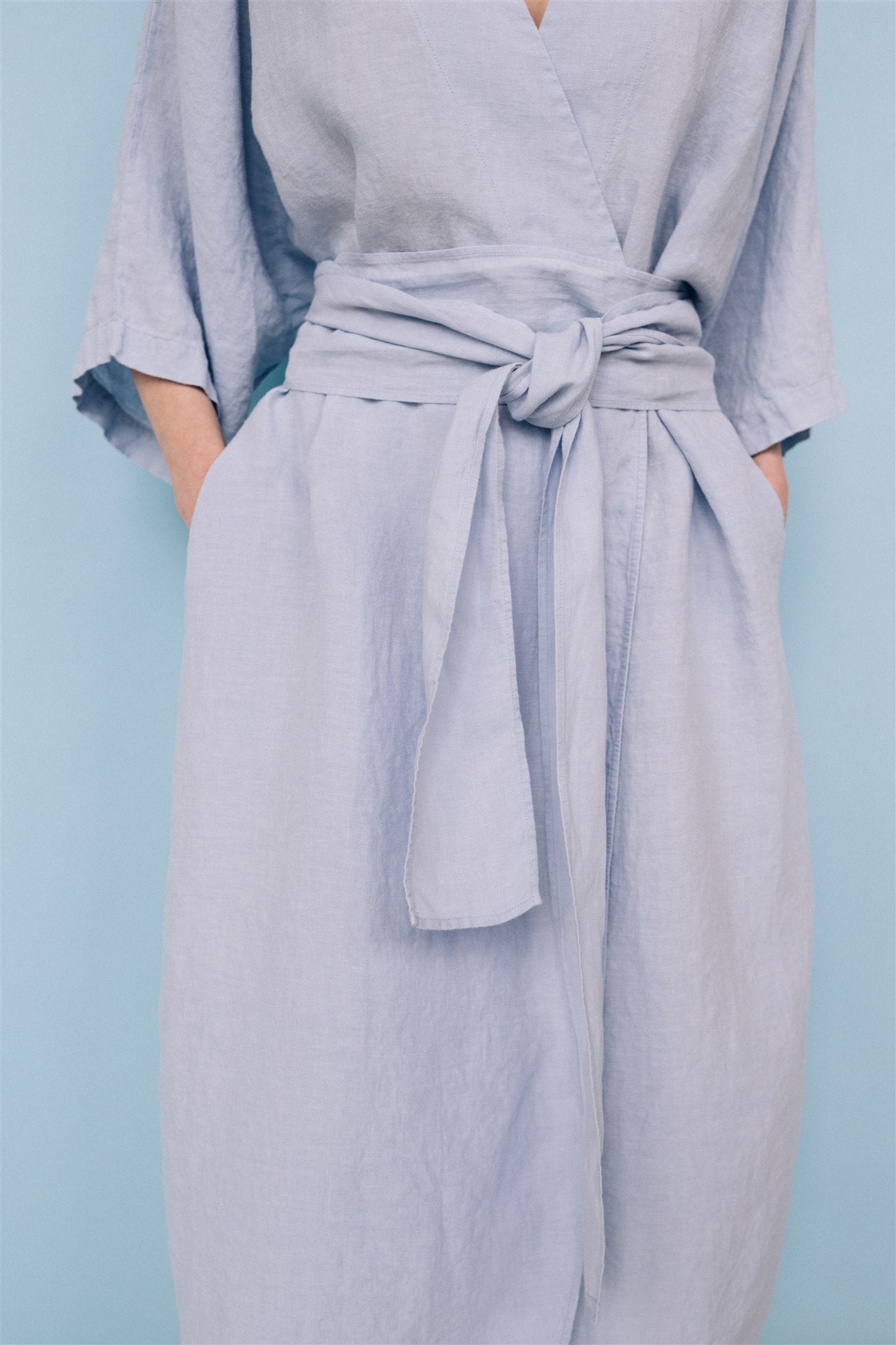 DATE wrap dress blue ice - MOO Linen Shop