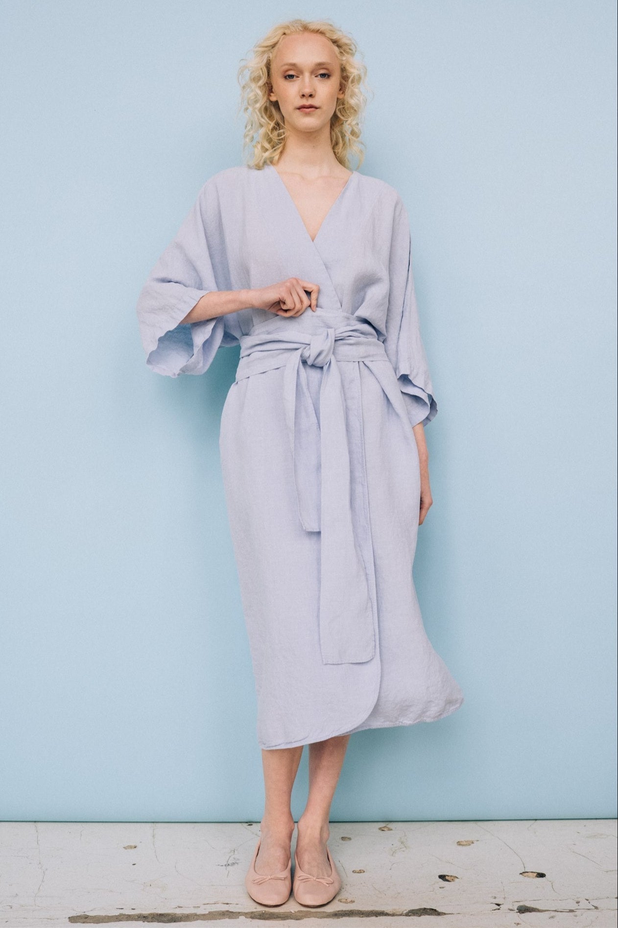 DATE wrap dress blue ice - MOO Linen Shop