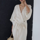 DATE wrap dress cream - MOO Linen Shop